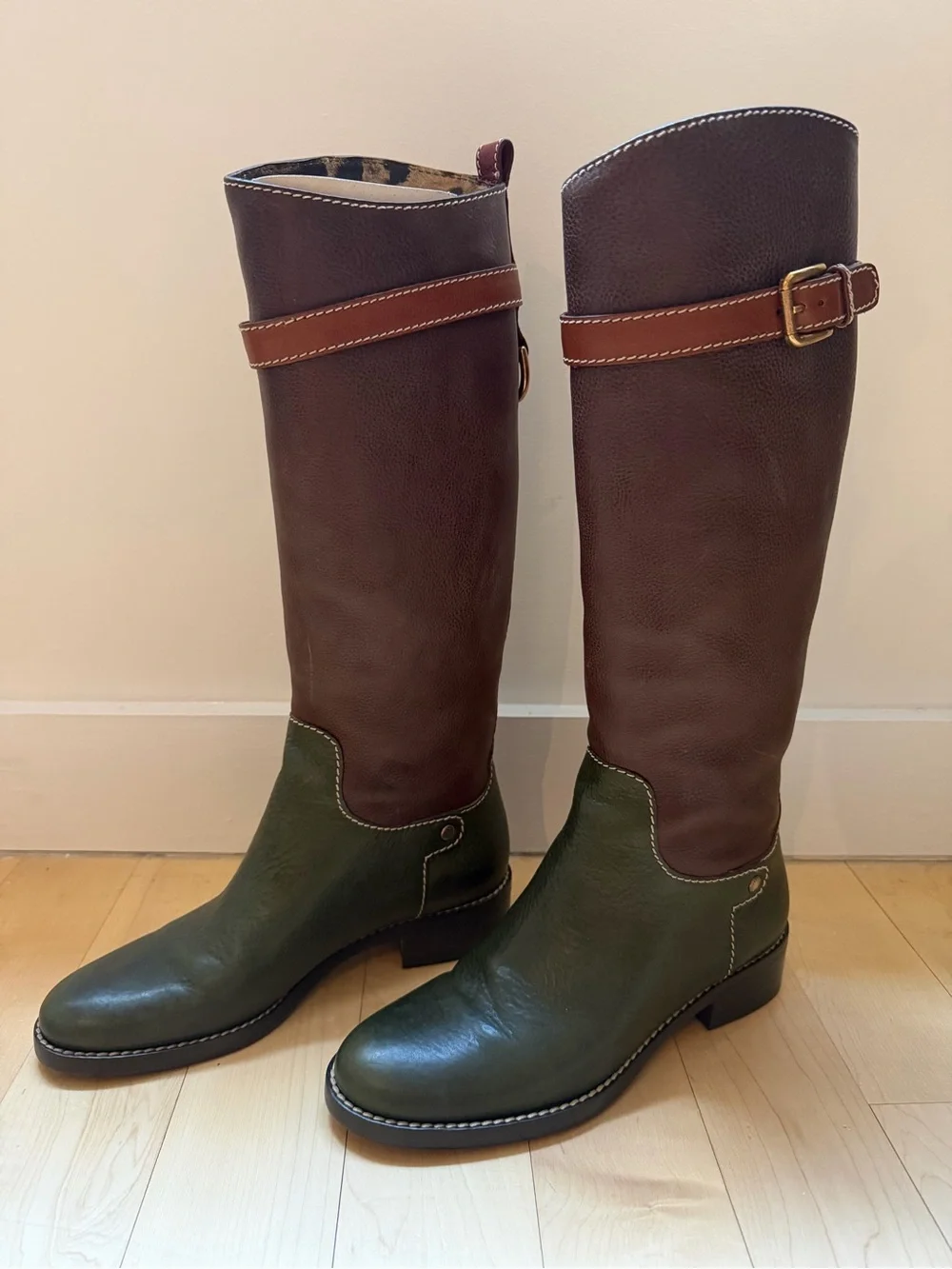 Dolce & Gabbana Olive Green and Brown Over-the-Knee Leather Boots